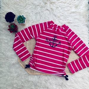 Nautica Striped Rashguard Top Medium Pink